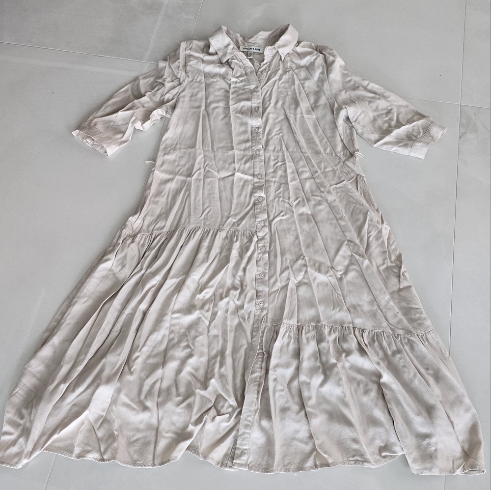 Harlow & Rose Khaki-Colored Button-Up Collared Dress - XL